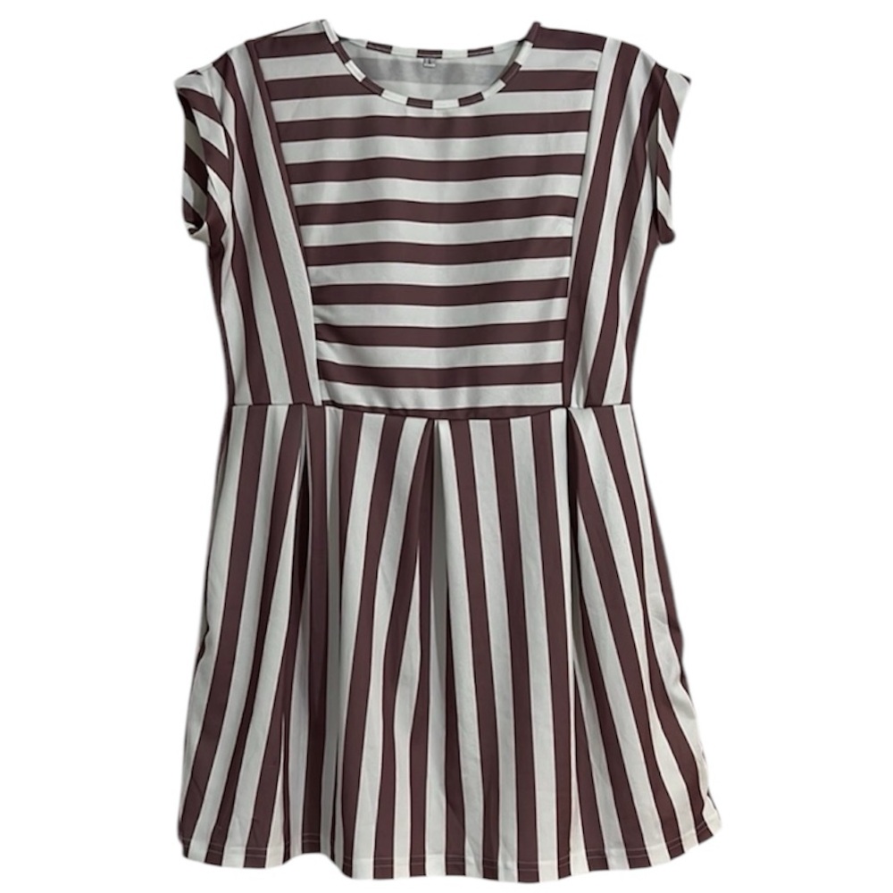 Ladies Striped Mauve & White Summer Mini-Dress Size Large With Pockets